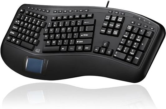 Adesso AKB-450UB - Ergonomic Keyboard with Built-in Touchpad, Wired, Multimedia Hotkeys, Split Keys Design, Built-in Palm Rest for Comfort - Compatible for PC & Windows XP/7/8/10