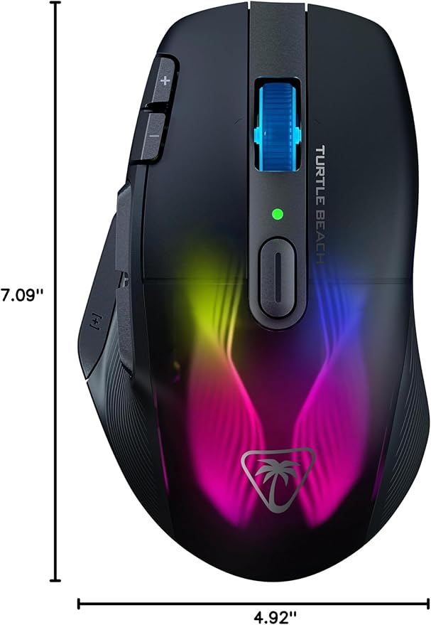 Turtle Beach Kone XP Air Wireless Customizable Ergonomic RGB Gaming Mouse, Bluetooth, 19K DPI Optical Sensor, 100-hour Battery & Charging Dock, 29 Programmable Inputs & RGB Lighting, 4D Wheel – Black