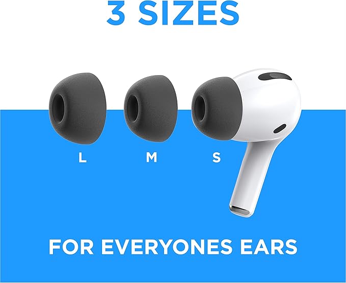 Foam Masters Memory Foam Ear Tips for AirPods Pro 1st & 2nd Gen | Comfortable | Secure | Better Noise Cancellation | Version 3.0 Replacement Buds (Small, Med, Large - 3 Pairs, Black)