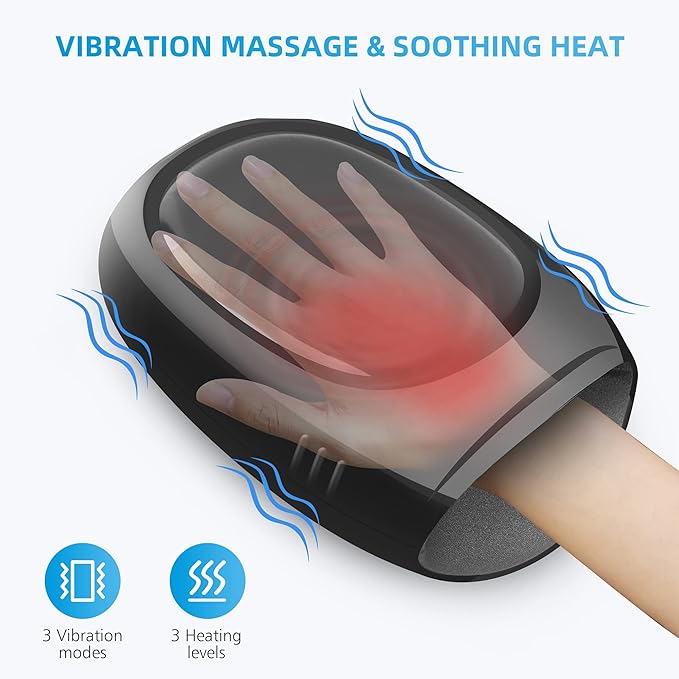 COMFIER Hand Massager with Heat and Compression, Cordless Hand Massager for Arthritis and Carpal Tunnel, Wrist, Finger Massage, Gifts for Mom, Dads, Women and Men (Black)