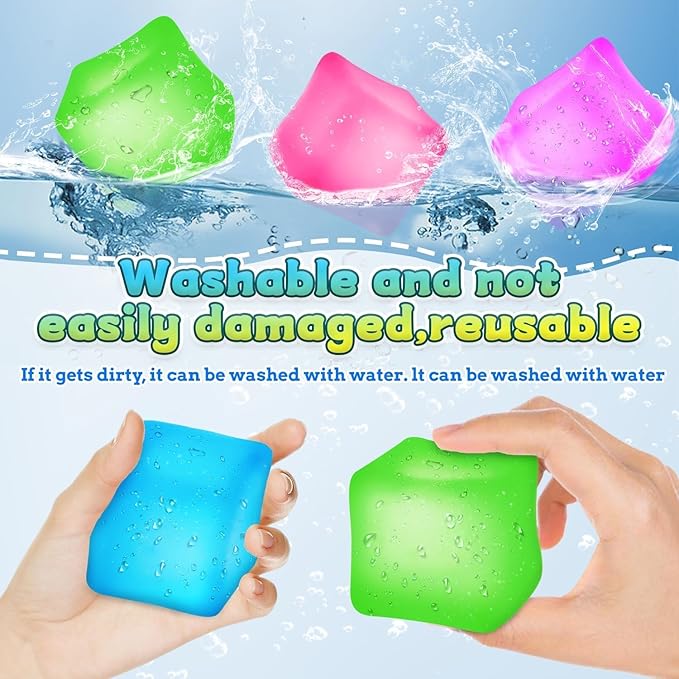 4Pcs Stress Cube Squishy Toys, Slow Rising Ice Cube Stress Balls, Sensory Fidget Toys for Anxiety Relief, Sensory Ice Nee Cube Gel Filled Squishy Ball Toys for Kids Adults(Green, Blue, Purple, Pink)