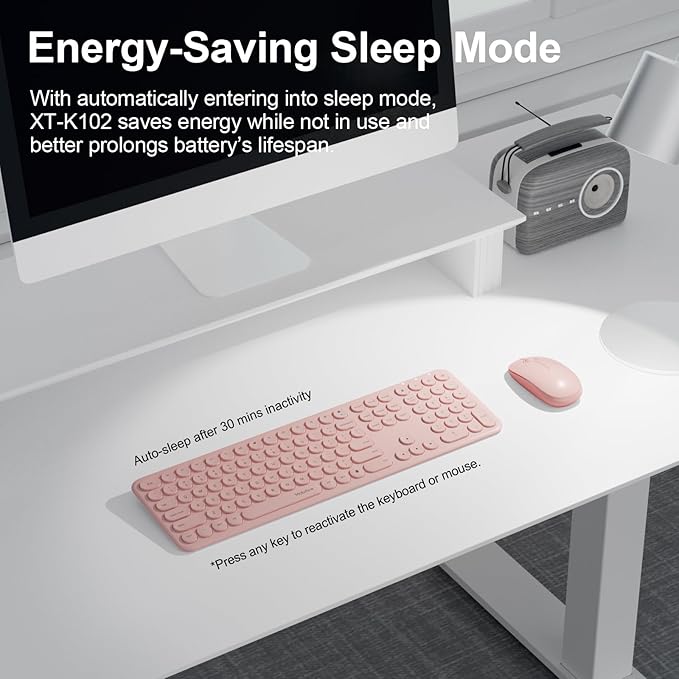 Cute Wireless Keyboard and Mouse Combo Slim 2.4GHz USB Cordless Full Size Silent Retro Keyboard and Mouse Set for PC Computer,Laptop,Windows,Mac,Tablets（Upgraded Peach）