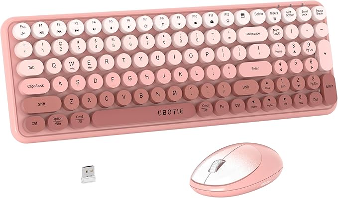 Wireless Keyboards and Mouse Combos, UBOTIE Colorful Gradient Rainbow Colored Retro Typewriter Flexible Keyboard, 2.4GHz Connection and Optical Mouse(Peach Gradient)