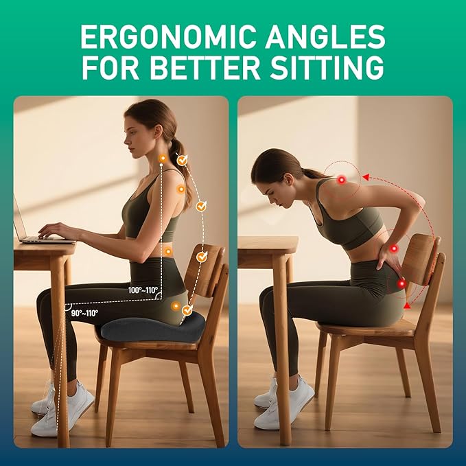 Non-Flattening Memory Foam Seat Cushion for Office Chairs,Gaming Chairs – Ergonomic Design for Tailbone Pain Relief, Long-Lasting Support, Gifts for Women/Men, Office Desk Accessories,Dark Grey