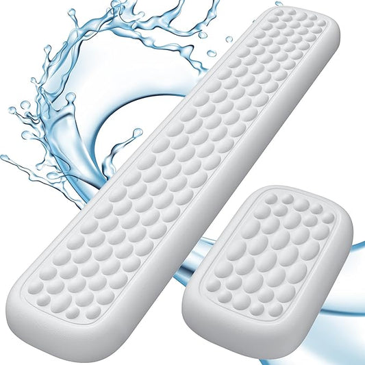 Lekvey Ergonomic Wrist Rest for Computer Keyboard - Memory Foam with Massage Points & Waterproof PU Leather Wrist Pad, Carpal Tunnel Support for Office/Gaming, Typing Pain Relief, Easy-Clean（White）