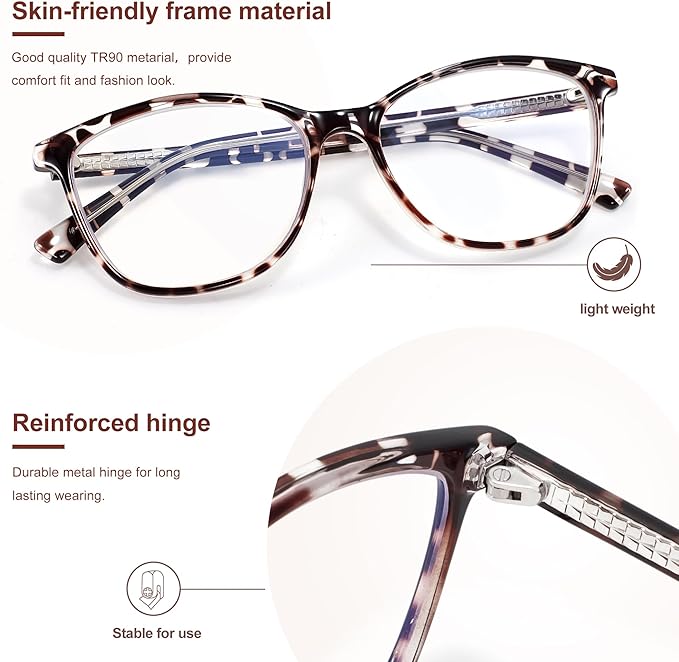 Madison Avenue TR90 Blue Light Blocking Glasses Anti Eyestrain UV Glare Blue Light Glasses for Women TV Phone Computer Gaming Eyeglasses (Black Tortoiseshell)