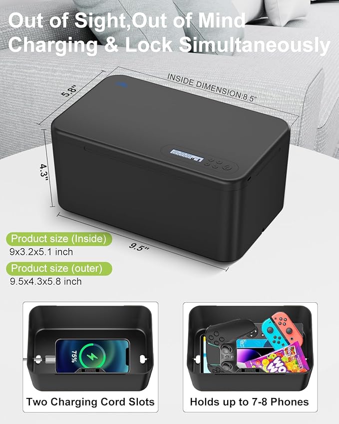 Safe Timed Lock Box, Phone Lock Box with Timer Unplug from Phones,Video Games,Social Media,Snacks&Cravings,Self-Control Lockable Storage Box, Phone Locker Time Locking Container for Better Habits