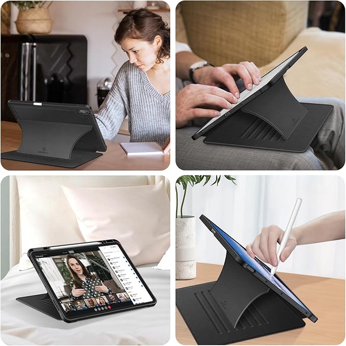 Fintie Magnetic Stand Case for iPad Air 13-inch (M3) 2025, (M2) 2024 - Multiple Angles Shockproof Rugged Soft TPU Cover with Pencil Holder, Auto Sleep/Wake, Black