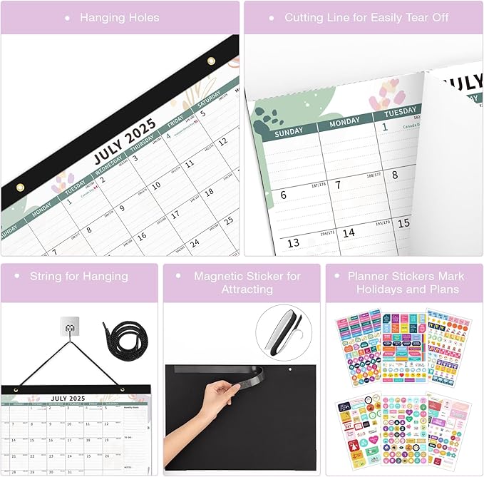 Ospelelf Desk Calendar 2025-2026, Magnetic Fridge Wall Calendar, 18 Month Monthly Large 17" X 12" Calendar Planner with Plastic Cover, July 2025 to December 2026 Floral