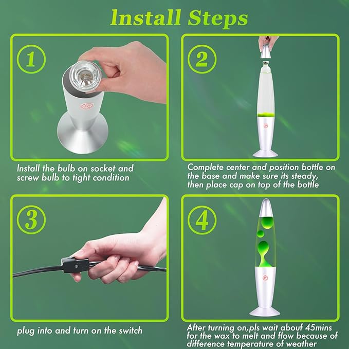 Green Magma Lamp with for Adults Kids Liquid Motion Lamps 13 Inches Mood Night Light with Sliver Base and Cap Decoration for Home Living Room Bedroom Girls Boys