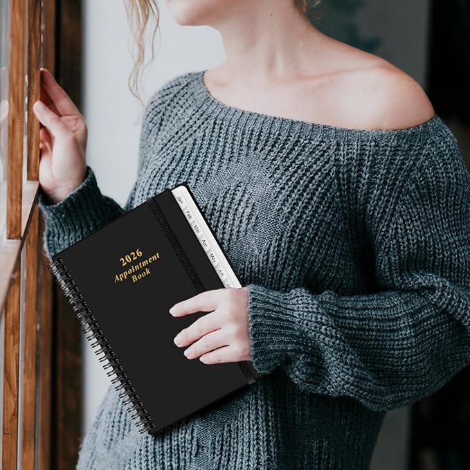 2026 Appointment Book & Planner - 2026 Daily Hourly Planner from January 2026 - December 2026, Weekly Appointment Book with 30-Minute Interval, Medium 6.4" x 8.5", Black-B