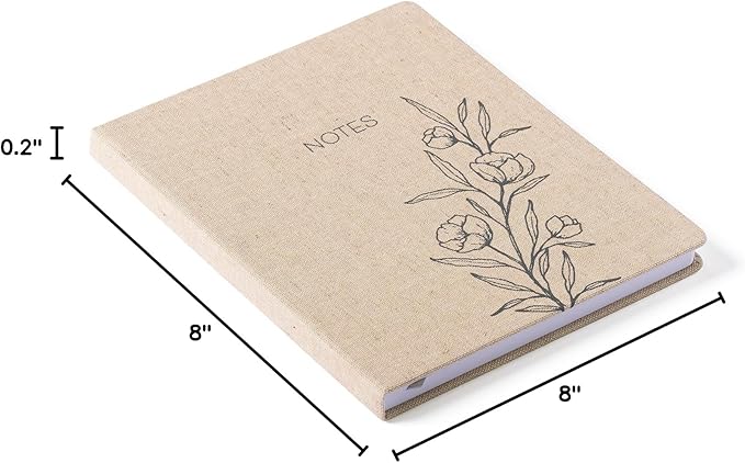 WORLD TRAVELER Eccolo Large Lined Journal Notebook, Hardbound Linen Cover, Writing Journal, 256 Ruled Cream Pages, Ribbon Bookmark, Lay Flat, Desk Size for Work or School (Floral, 8x10 inches)