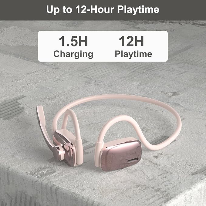 Bluetooth Headphones, LK12 Bluetooth Wireless Headphones with Noise Cancelling Mic, 15.4mm Diaphragm Driver, Open Ear Headset for Meeting Running Cycling (Pink-Louder Volume for Indoor Outdoor)