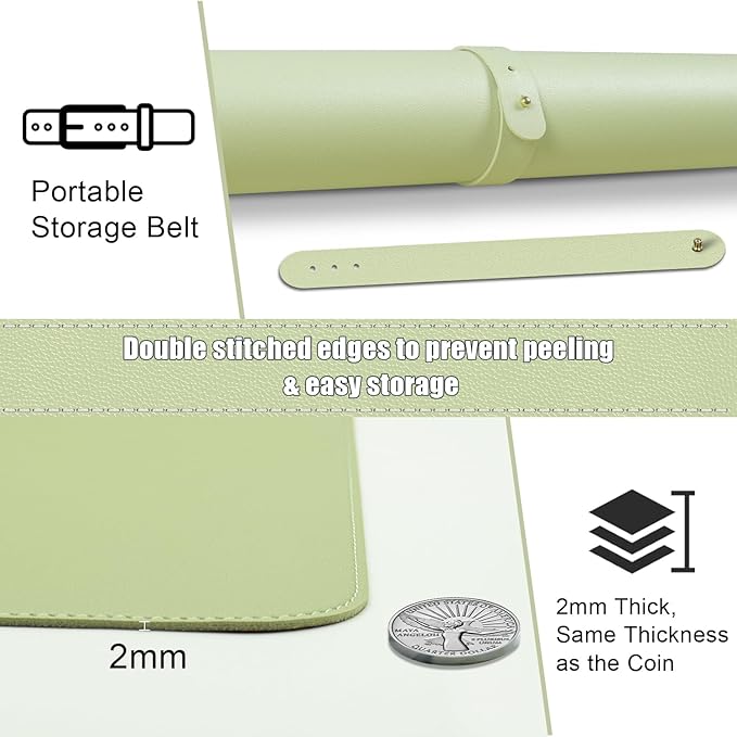 Large Desk Pad Mat 47.2" x 17", Office Desk Mat, Non-Slip PU Leather & Cork Desk Blotter for Keyboard and Mouse, Large Desk Mat, Large Mouse Pad for Office & Home(Matcha)