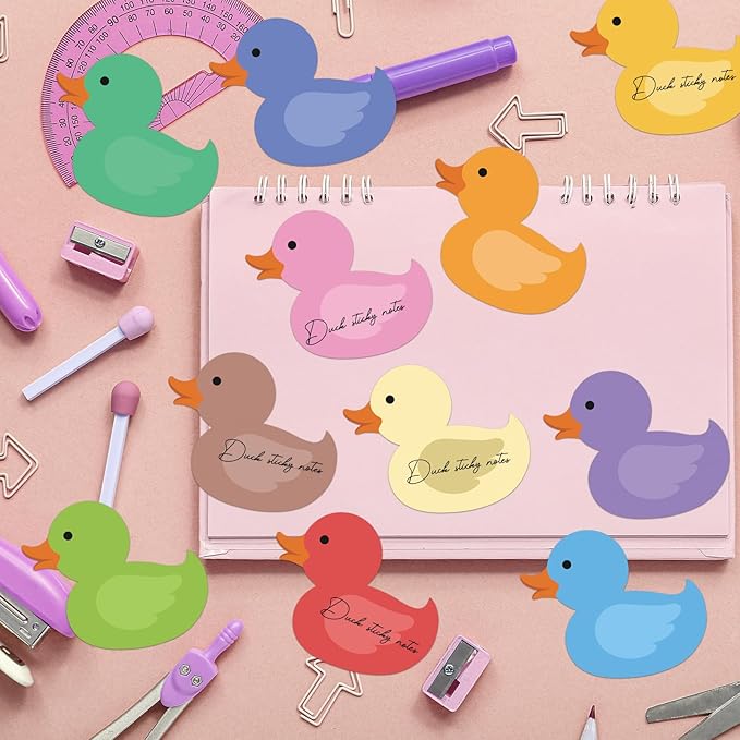 12 Pcs Duck Sticky Notes Small Duck Shaped Note Pads Colorful Animal Self Sticky Post Notes Cute Duck Memo Sticky Tabs for School Office Home Stationery Supplies Party Favors