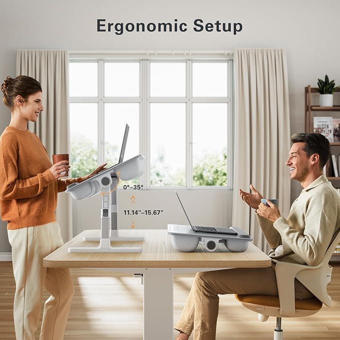 HUANUO Laptop Bed Desk, Laptop Tray Computer Lap Desk for Bed Couch Sofa, Bed Tray for Working, Eating, Foldable Lap Stand Table with Height Adjustment & 35° Adjustable Tilt Angle, HNLD19G