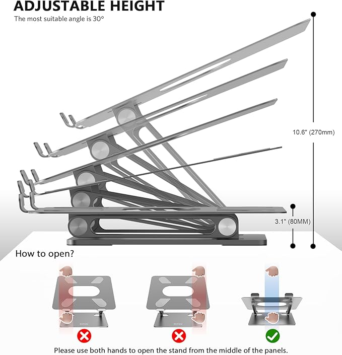 BoYata Laptop Stand, Laptop Holder, Multi-Angle Stand with Heat-Vent, Adjustable Notebook Stand for Laptop up to 17 inches, Compatible for MacBook Pro/Air, Surface Laptop, and so on (Space Gray)