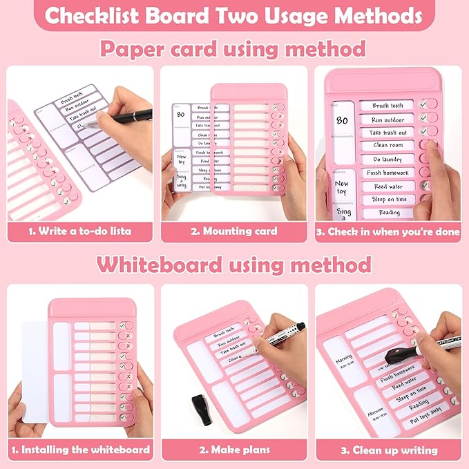 2Pcs Chore Chart for Kids to Do List Checklist Board Detachable Message Slider Schedule Planning Boards with 30Pcs Blank Checklist 4Pcs Cardstock for Habit Tracker or Daily and Weekly Planner