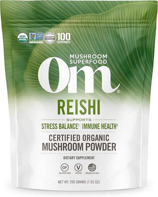 Om Mushroom Superfood Reishi Organic Mushroom Powder, 100 Servings, Organic Adaptogen Powder for Stress Relief and Immune Health