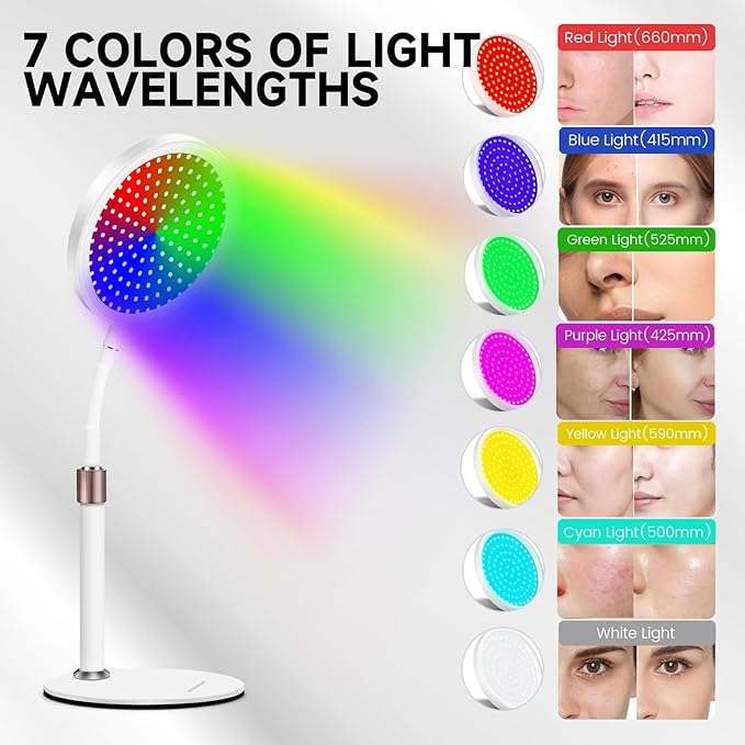 7 Color Red Light Therapy Lamp with Base, 100LEDs Deep Red Light Therapy Device for Face, Neck, Knee, Back