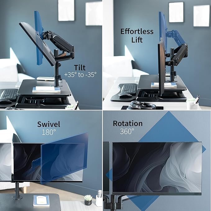 VIVO 32 inch Standing Desk Converter with Dual Monitor Mount for up to 32 inch Screens, Height Adjustable Riser with Pneumatic Spring Arms, Black, DESK-KIT-0K2K