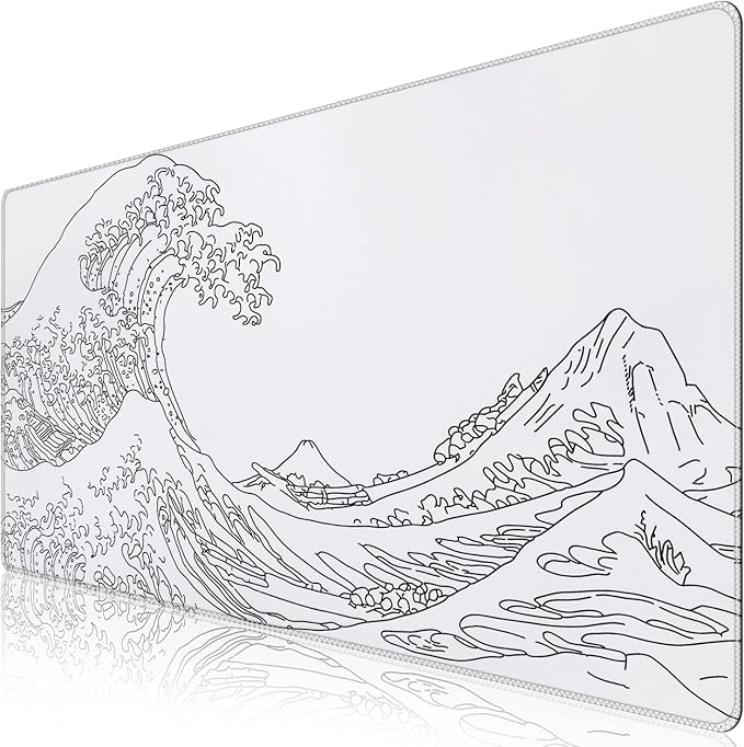 iCasso White Mouse Pad, Extended Gaming Mouse Pad (35.4x15.7 in), Large Stable Rubber Base Mousepad with Stitched Edges, Keyboard Mouse Mat Desk Pad for Work, Game, Office, Home