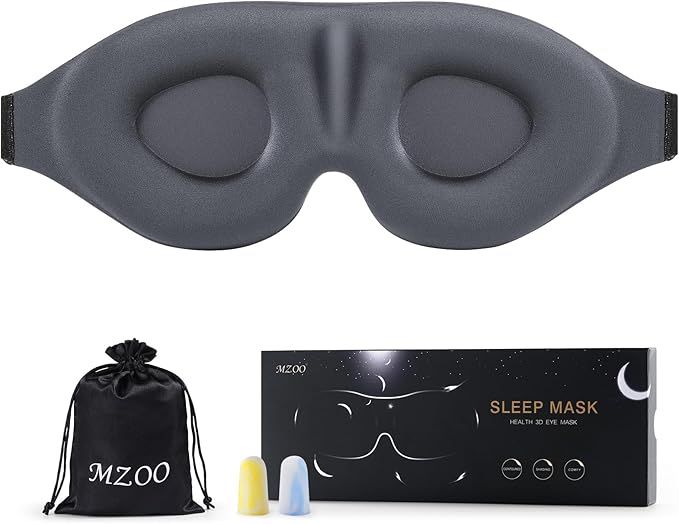 MZOO Luxury Sleep Eye Mask for Side Sleeper Men Women, Zero Eye Pressure 3D Sleeping Mask, Light Blocking Patented Design Night Blindfold, Soft Eye Shade Cover for Travel, Grey