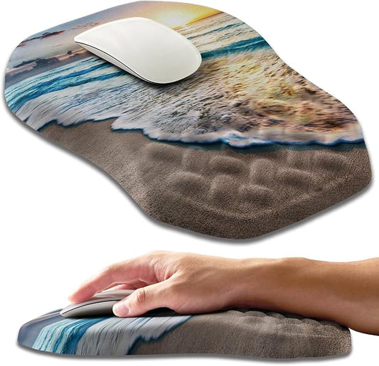 Ergonomic Slope Mouse Pad Wrist Support, Wrist Rest Mousepad for Carpal Tunnel Pain Relief with Massage Bulge and Slow Rebound Memory Foam (12x8 inch, Sunrise Beach)