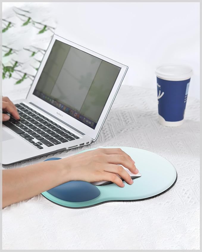 Ergonomic Mouse Pad Wrist Support, Comfortable Mouse Pad Wrist Rest, Relieve Wrist Pain Gel Mouse pad, Non-Slip Rubber Base Mousepad for Laptop, Computer(Gradient White Blue)
