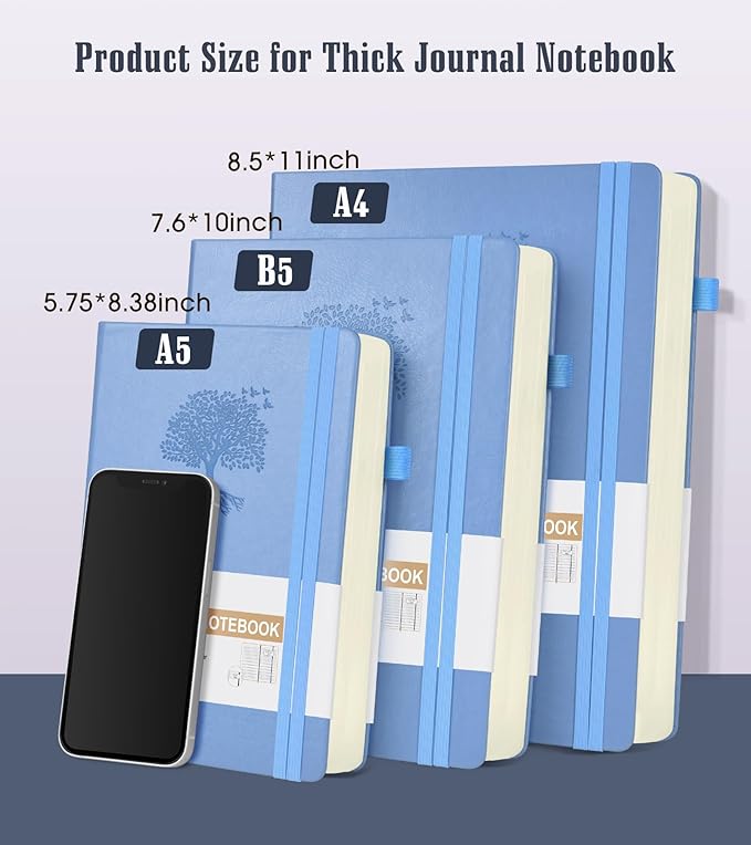 Lined Journal Notebook, 365 Pages A4 Large Journals for Writing College Ruled Notebook, Hardcover Leather Journal for Women Men, Daily Journa Notebook for Work, Note Taking, 100Gsm Thick Paper ( 8.5" x 11" Blue)