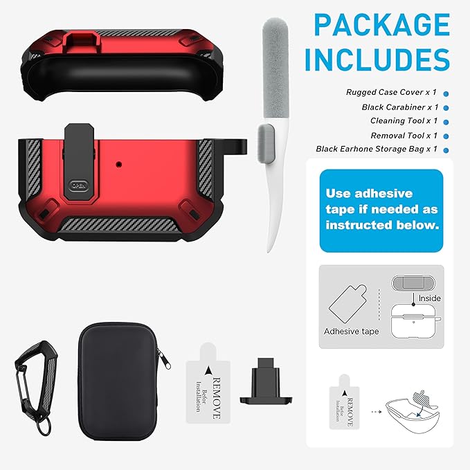 Maxjoy AirPods Pro 2nd/1st Generation Case Cover with Lock, AirPods Pro 2 Protective Case with Keychain Compatible with Apple AirPod Pro2 2023 USB C Cable 2022 Lightning Cable/ Pro1 2019, Red