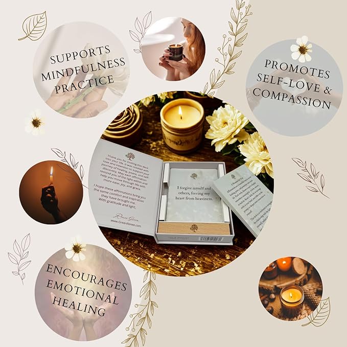 52 Positive Affirmation Cards with Wooden Stand - Daily Mindfulness & Self-Love for Stress Relief, Mental Health Inspiration, Emotional Balance & Weekly Reflection on Your Journey