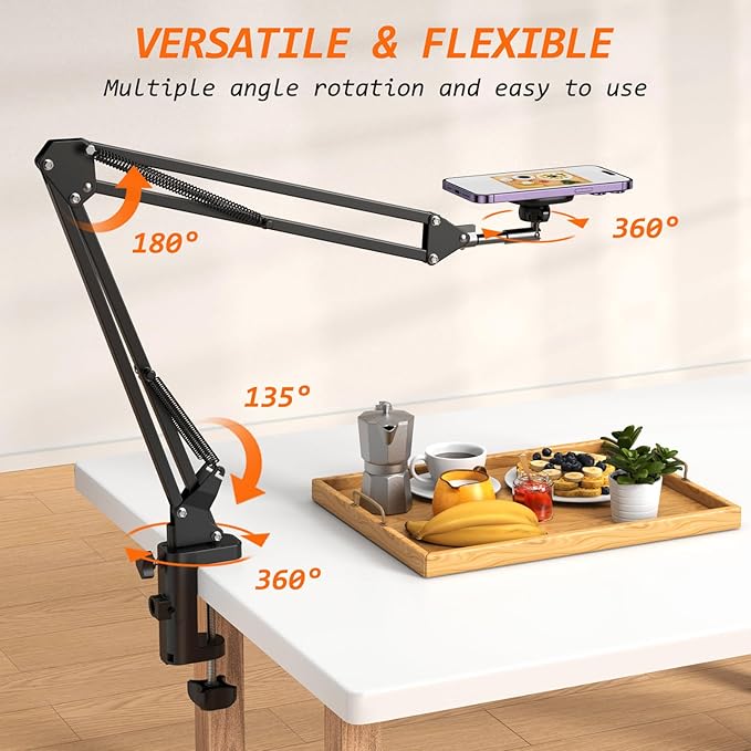 VRIG Magnetic Phone Holder Mount for Desk,MagSafe Flexible Overhead Phone Mount Stand,360° Free Adjustable Long Arm Cell Phone Stand for Desk/Bed for iPhone and More/Android,Magnetic Ring Included