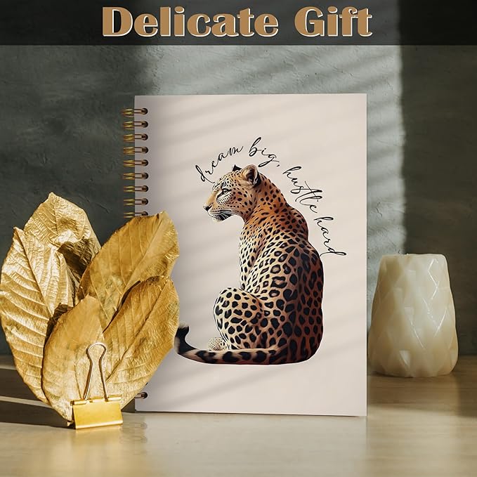 Trendy Inspirational Leopard Notebook, Funky Cheetah Print Journaling Notebook, Modern Aesthetic Leopard Journal, Dream Big Hustle Hard Positive Quote Cheetah Spiral Notebooks 5.5x8.3 Inch