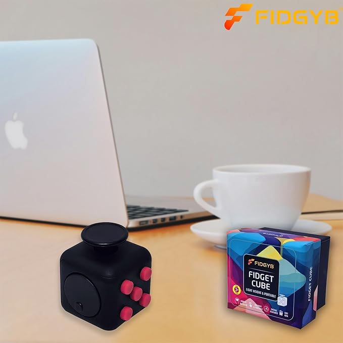 Cube Fidget Stress Relief Toy for Adults & Kids, Smooth, Quiet Sensory Toy for Anxiety, Focus & ADHD Idea[Black_Red]
