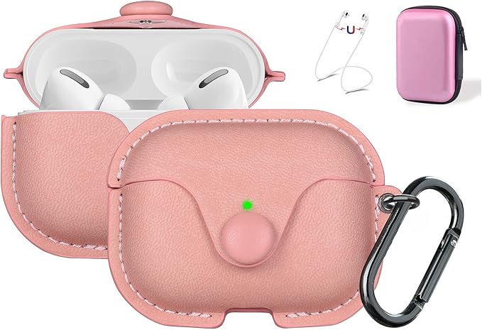 Maxjoy for AirPods Pro 2 Case Leather, Airpods Pro Leather Case Cover with Keychain Airpod Strap Compatible with Apple Airpod Pros 2nd Generation 2023 2022/AirPods Pros 2019 (Front LED Visible), Pink