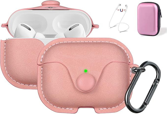 Maxjoy for AirPods Pro 2 Case Leather, Airpods Pro Leather Case Cover with Keychain Airpod Strap Compatible with Apple Airpod Pros 2nd Generation 2023 2022/AirPods Pros 2019 (Front LED Visible), Pink