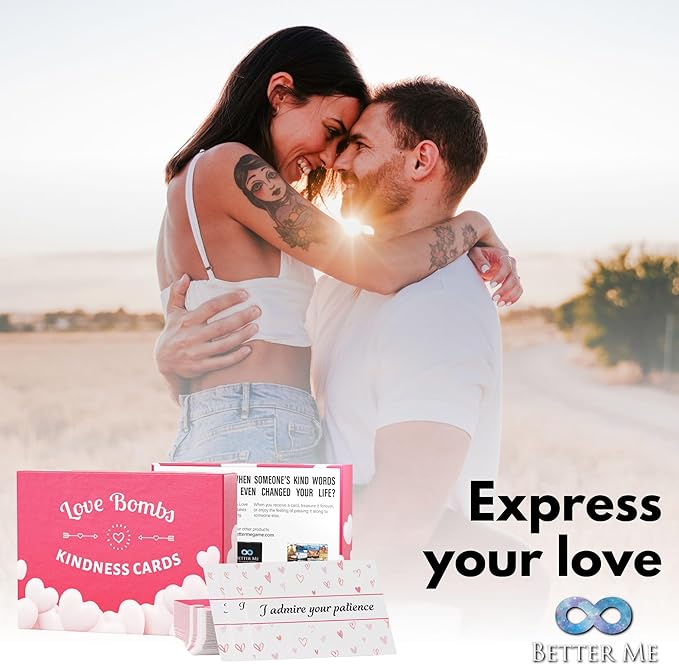 Better Me Love Bombs Kindness Cards – 111 Appreciation & Gratitude Cards, Love Notes for Him & Her, Just Because Gifts, Perfect for Valentine's Day (Red Hearts)