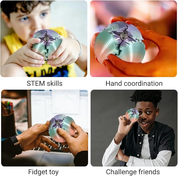 Gear Ball, 3D Printed Gear Ball, Gear Sphere Fidget Toy Stress Relief Toy for ADHD, Anxiety Relaxing Toy for Adults at Work/Study/Travel (MiniColor, TwistedLine)