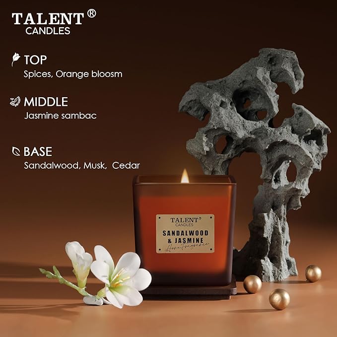 Scented Soy Candles, Deluxe Noble Aromatherapy Candles, Sandalwood & Jasmine, Candles for Home Scented, 7.05oz