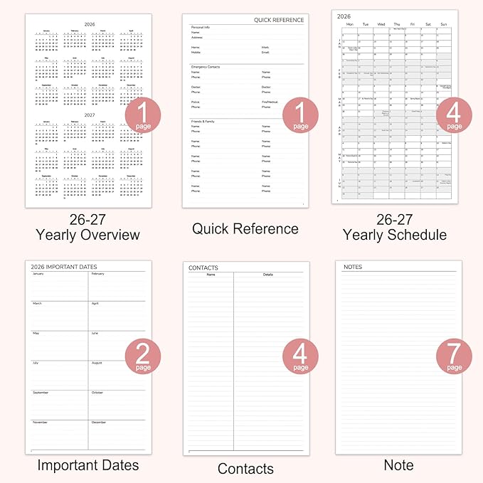 GNL Monthly Planner 2026-2027, 2 Year(27 Months) Calendar Planner, Oct. 2025 - Dec 2027, 7" x 10" Monthly Spreads & Yearly Planner, Perfect for School Office Home Planning, Pink
