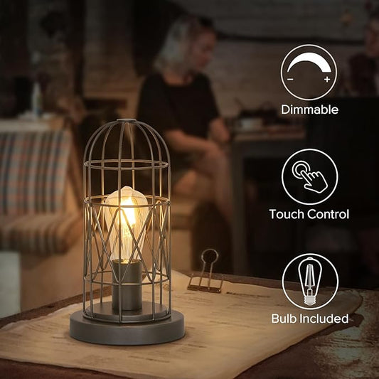 Small Industrial Lamp, Touch Control 3 Way Dimmable Table Lamp, Rustic Iron Steampunk Edison Lamp Vintage Nightstand Lamp Bedside Light for Bedroom Living Room, Corner, Hallway, LED Bulb Included
