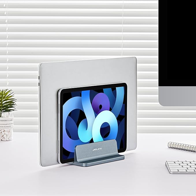 JARLINK Vertical Laptop Stand, Aluminum Laptop Holder Desktop Stand with Adjustable Dock Size (up to 17.3 inches) Compatible with All MacBook/Surface/Dell/Gaming Laptops (Gray)