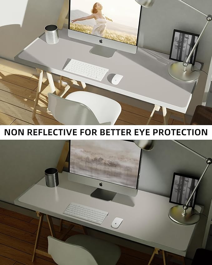 Leather Desk Pad Protector,Mouse Pad,Office Desk Mat, Non-Slip PU Leather Desk Blotter,Large Desk mat,Waterproof Keyboard mat for Office/Home/Decor (Light Grey,48" x 24")