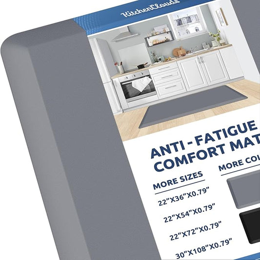 KitchenClouds Kitchen Mat Cushioned Anti Fatigue Rug 22"x54" Waterproof, Non Slip, Standing and Comfort Desk/Floor Mats for House Sink Office (Grey,0.8inch)