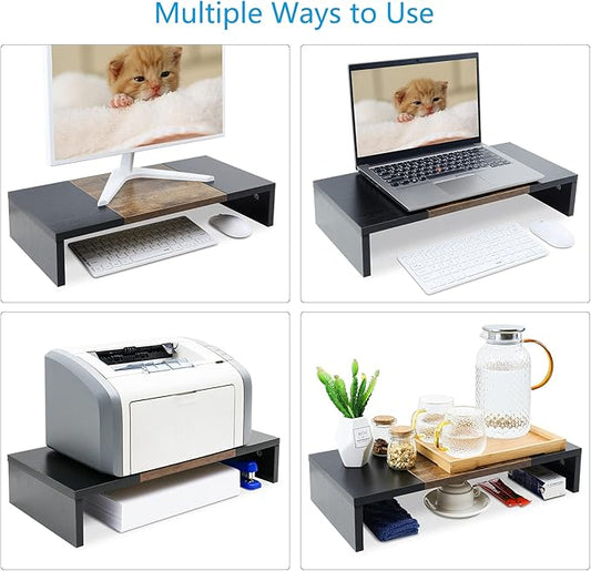 TEAMIX 20 inch Monitor Riser, Sturdy Wood Desktop Riser for TV/PC/Laptop/Printer, TV Riser Stand Computer Shelf with Storage for Home Office