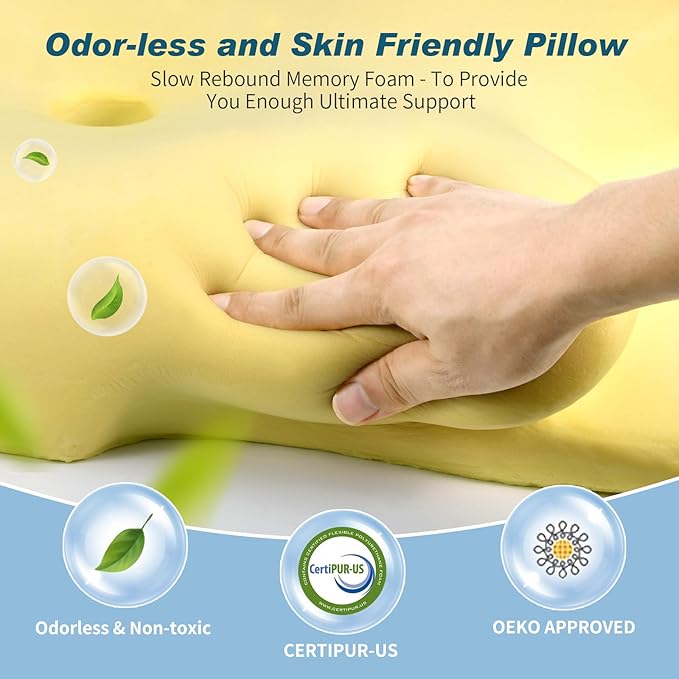 Cervical Neck Pillow for Pain Relief - Cooling Ergonomic Neck Support Pillow for Sleeping, Orthopedic Contour Memory Foam Pillows for Side, Back & Stomach Sleepers with Pillowcase (White)