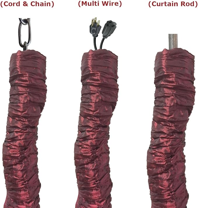 Royal Designs, Inc. Cord & Chain Cover 4 ft Silk Type Fabric, Chandelier Pendant Lighting Chain & Cable Management, Touch Fastener, Burgundy - 2 Pack