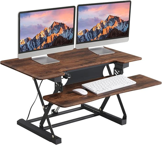 36" Electric Standing Desk Converter, Dyropcurv Series Height Adjustable Computer Desk Ergonomic Home Office Desk for Adults, Sit to Stand Desk with Quiet Motor, Vintage Brown