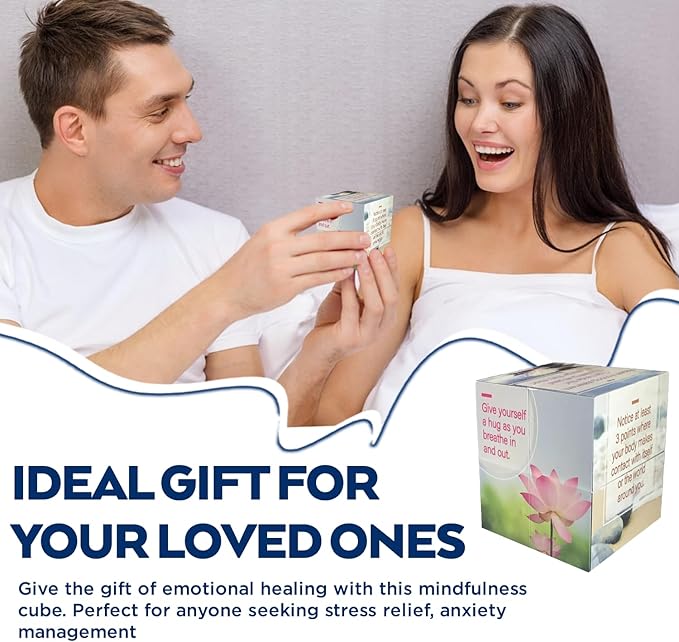 Mindfulness Grounding Cube for Anxiety Relief | Visual Meditation Fidget Toy for Adults & Teens | 9 Stress Relief Techniques for Emotional Support, Balance, Focus & Dissociation